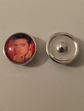Elvis Silver Snap Charm Button with Red Image Insert